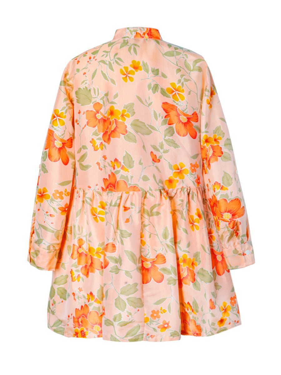 Calliope Printed Thai Silk Button Down Dress - Peachy - AMARIS