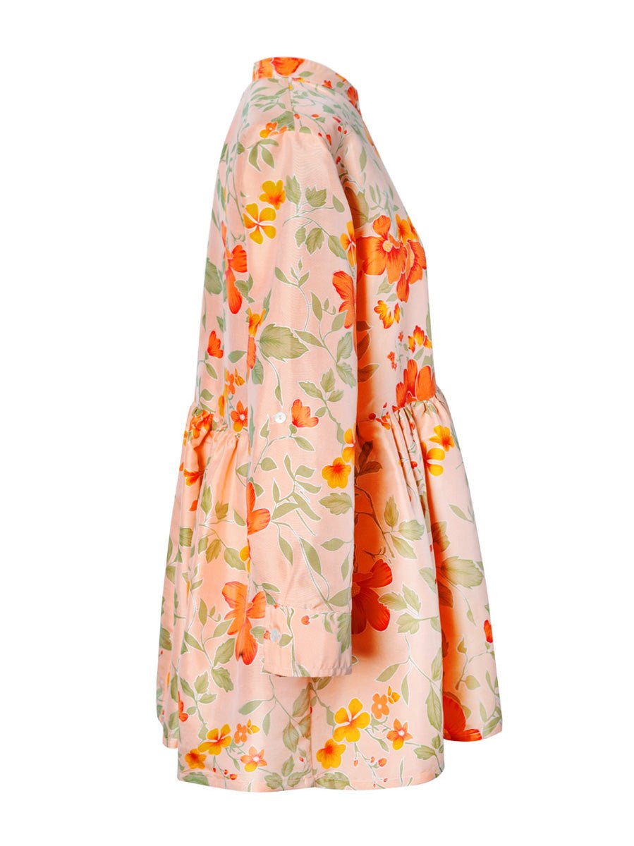 Calliope Printed Thai Silk Button Down Dress - Peachy - AMARIS