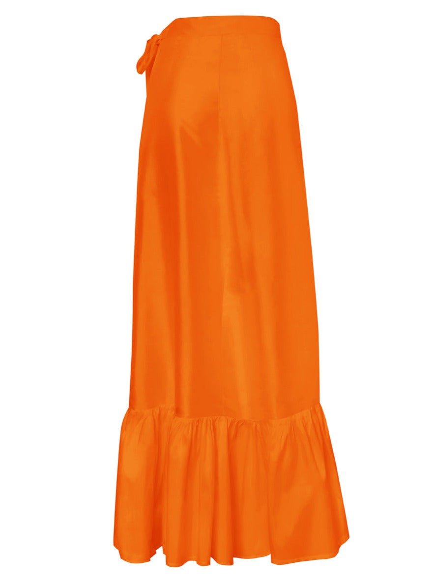 Calypso Silk Taffeta Wrap Maxi Skirt - Tangerine - AMARIS