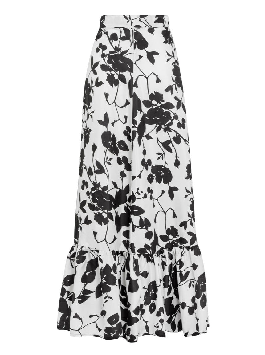 Calypso Silk Wrap Pareo Maxi Skirt - Black Floral - AMARIS