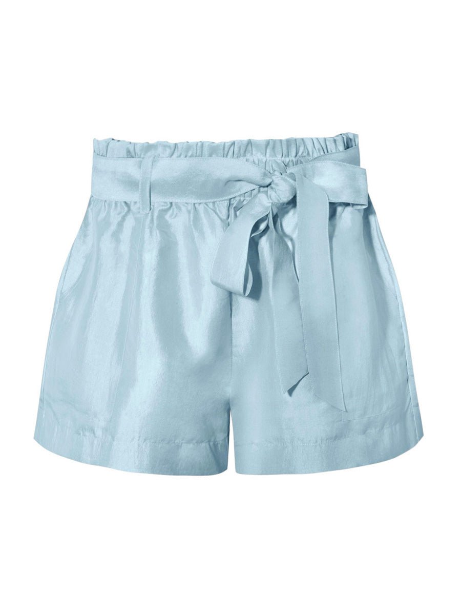 Charlotte Silk Taffeta Belted Bag Waist Shorts - Soft Blue - AMARIS