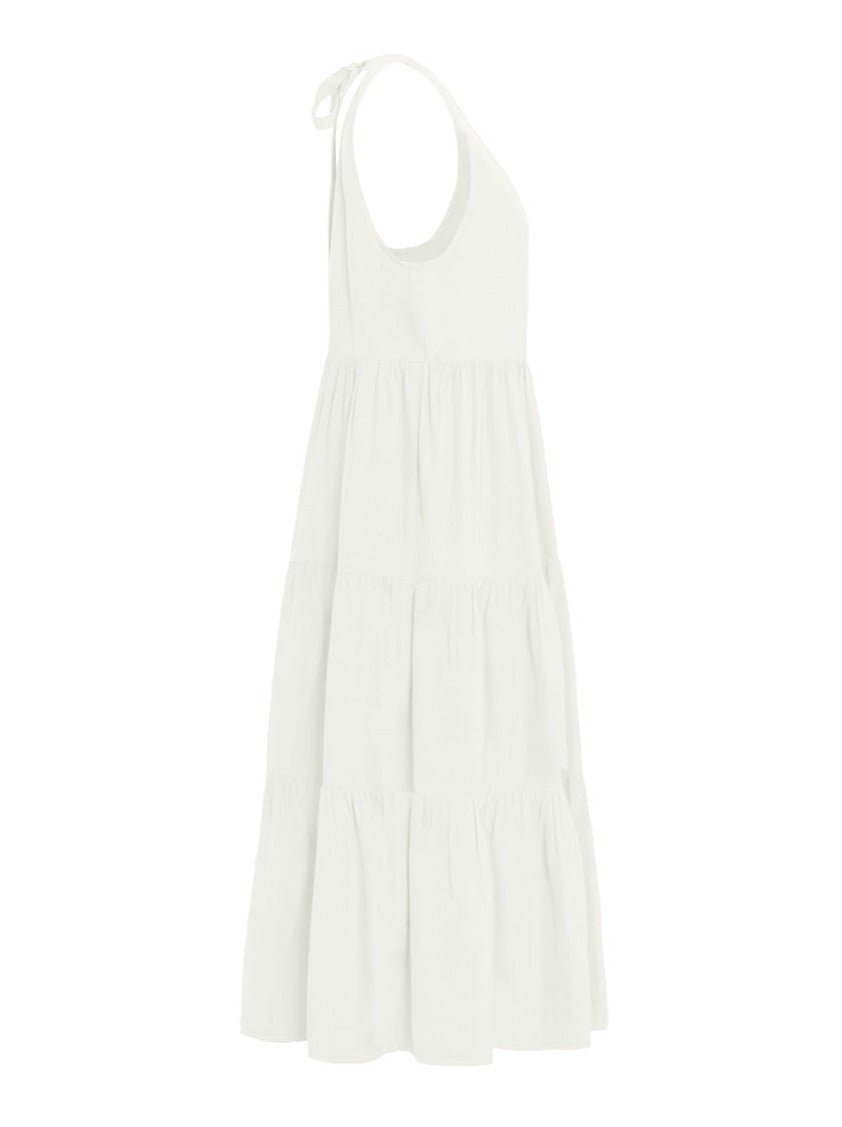 Chloe Bamboo Poplin Open Back Midi Ruffle Dress - Natural - AMARIS