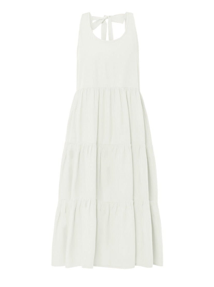 Chloe Bamboo Poplin Open Back Midi Ruffle Dress - Natural - AMARIS