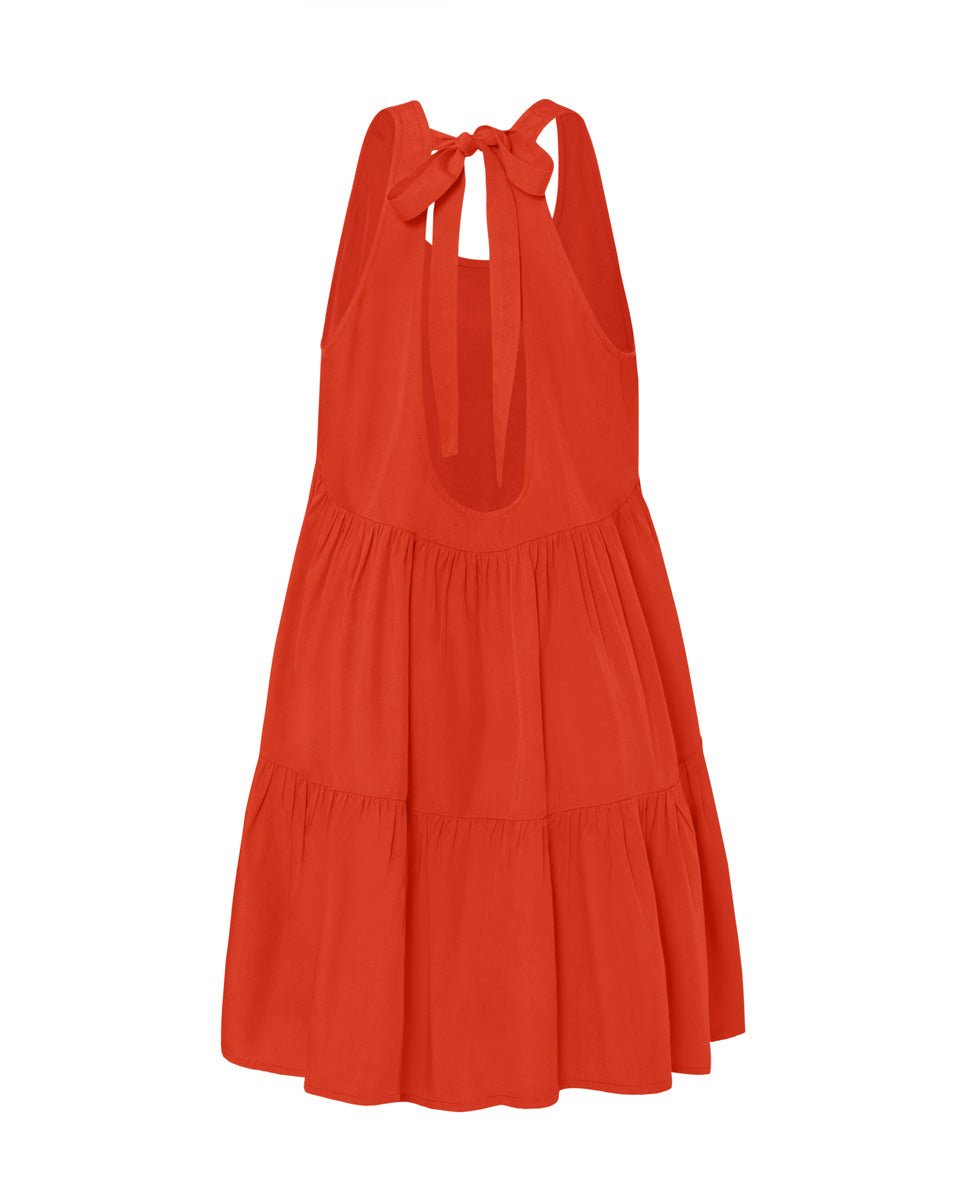 Clio Bamboo Poplin Tie Back Mini Dress - Tomato Red - AMARIS