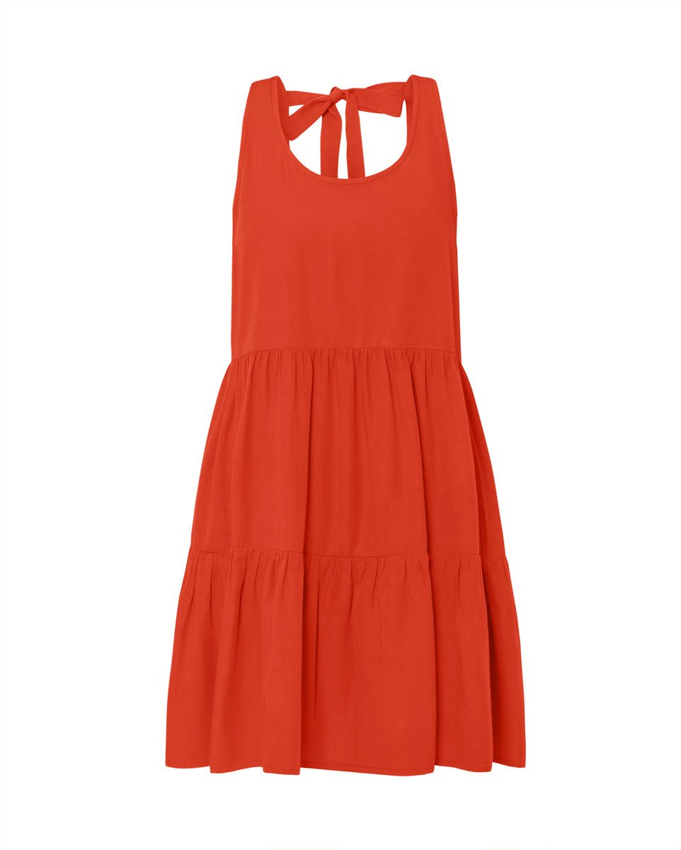 Clio Bamboo Poplin Tie Back Mini Dress - Tomato Red - AMARIS