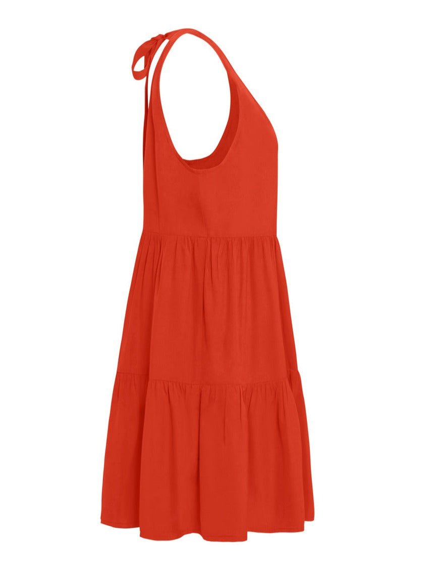 Clio Bamboo Poplin Tie Back Mini Dress - Tomato Red - AMARIS