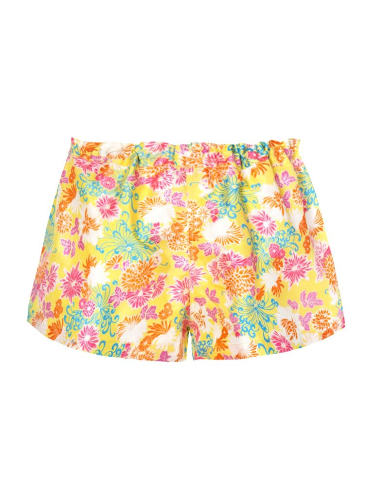 Eos Silk Taffeta Drawstring Lounge Short - Yellow Multi - AMARIS