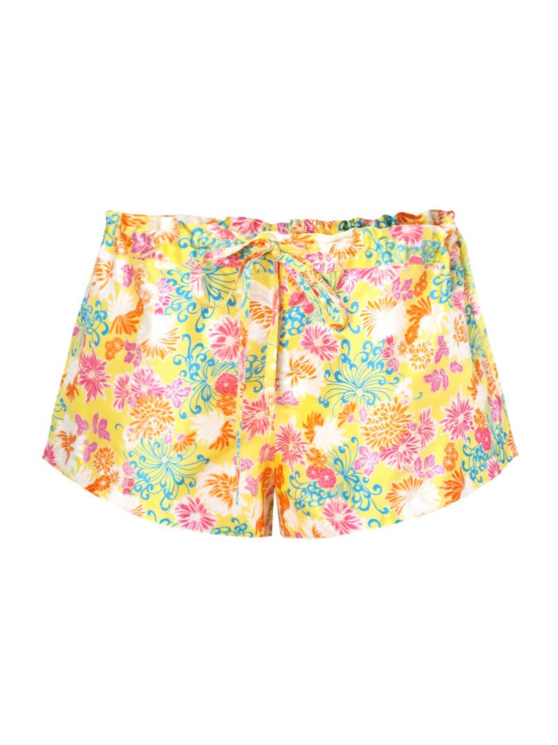 Eos Silk Taffeta Drawstring Lounge Short - Yellow Multi - AMARIS