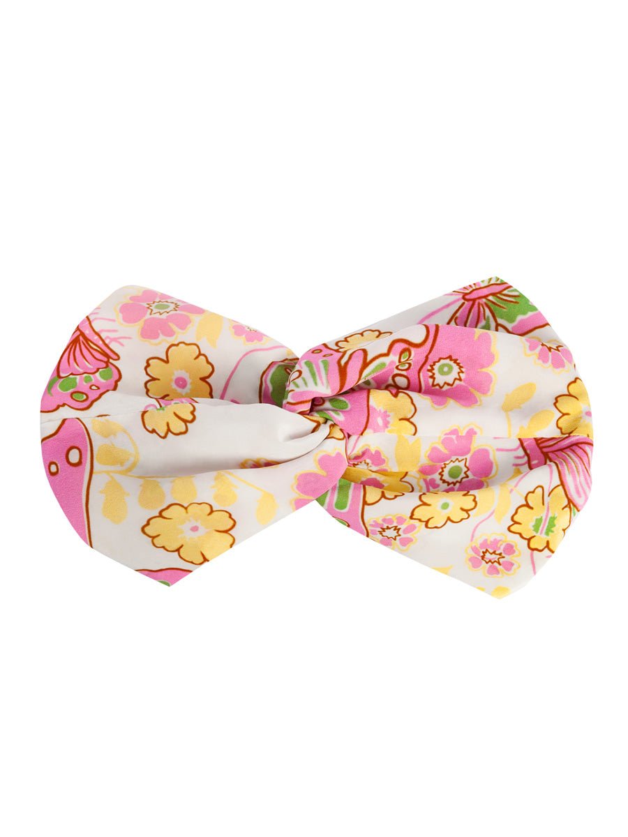 Isa Floral Print Silk Twist Headband - Pink Butterfly - AMARIS