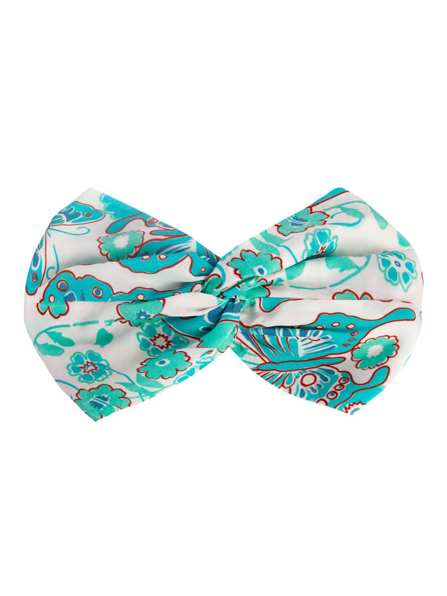 Isa Floral Print Silk Twist Headband - Turquoise Butterfly - AMARIS