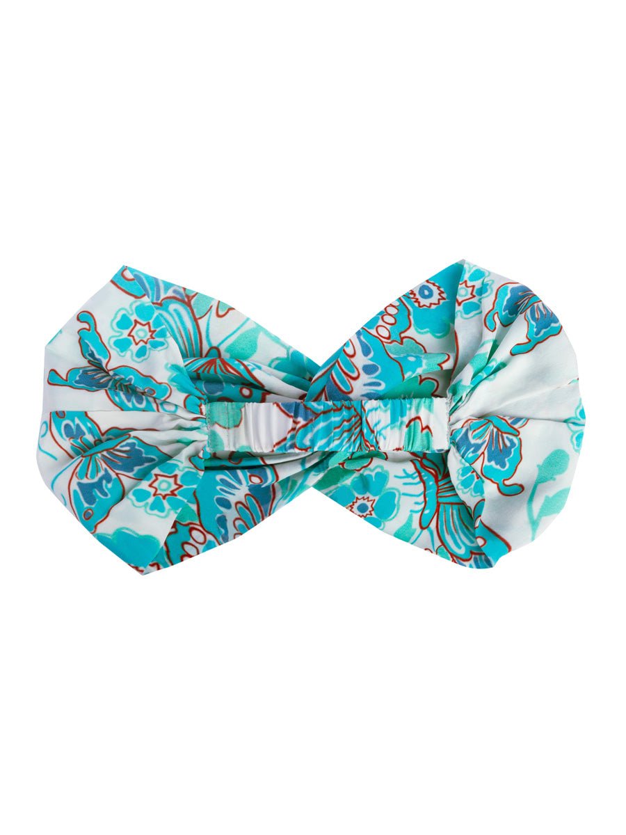 Isa Floral Print Silk Twist Headband - Turquoise Butterfly - AMARIS