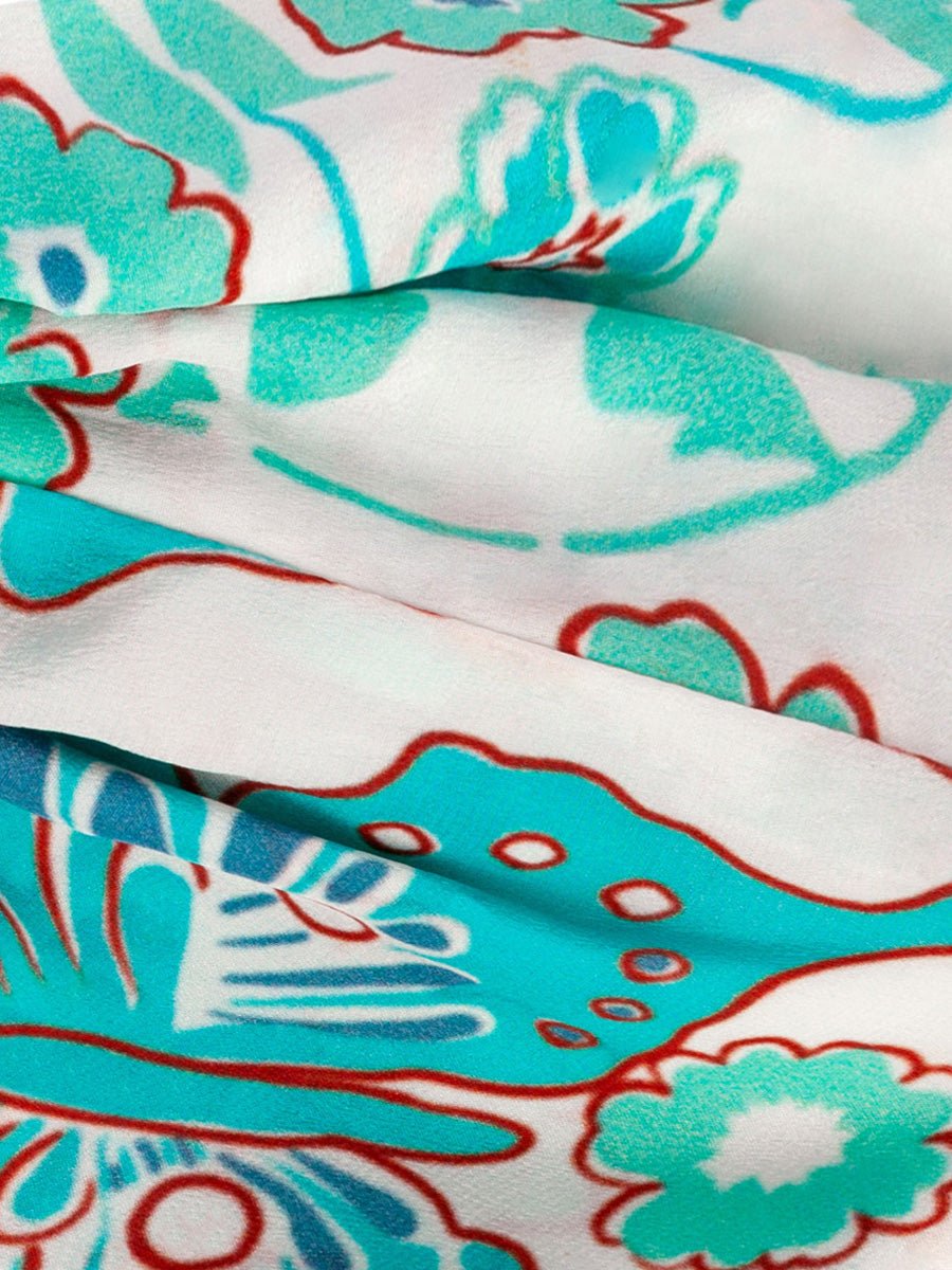 Isa Floral Print Silk Twist Headband - Turquoise Butterfly - AMARIS