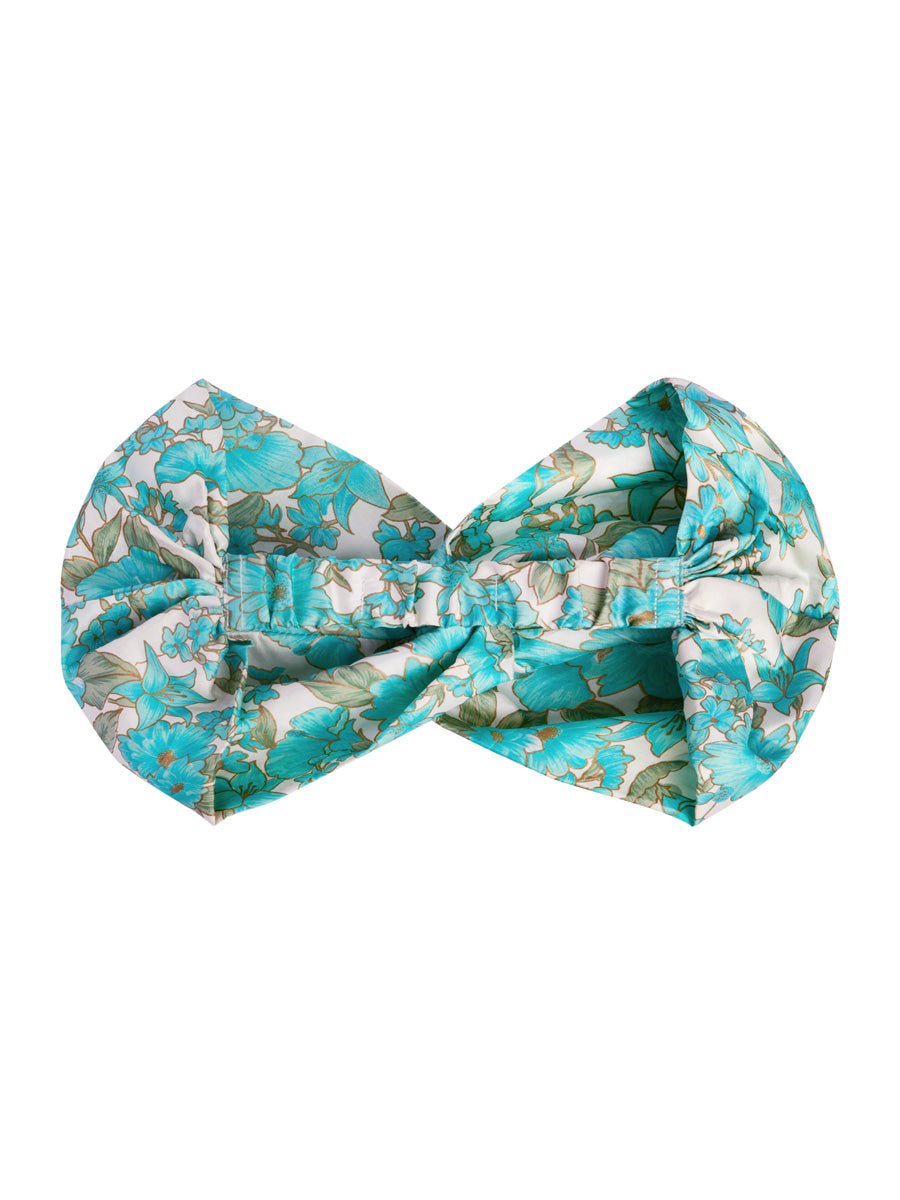 Isa Floral Print Silk Twist Headband - Turquoise Floral - AMARIS
