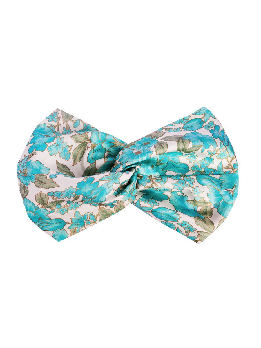 Isa Floral Print Silk Twist Headband - Turquoise Floral - AMARIS