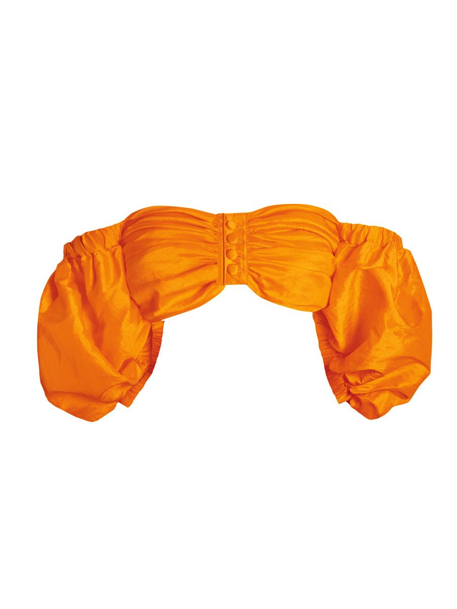Lola Button Detail Silk Taffeta Crop Top - Tangerine - AMARIS