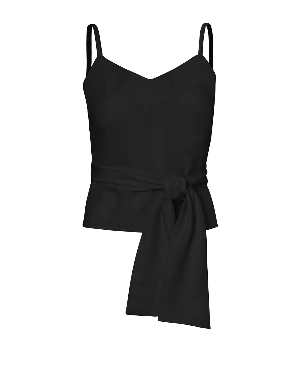 Maia Bamboo Poplin Wrap Camisole Top - Black - AMARIS