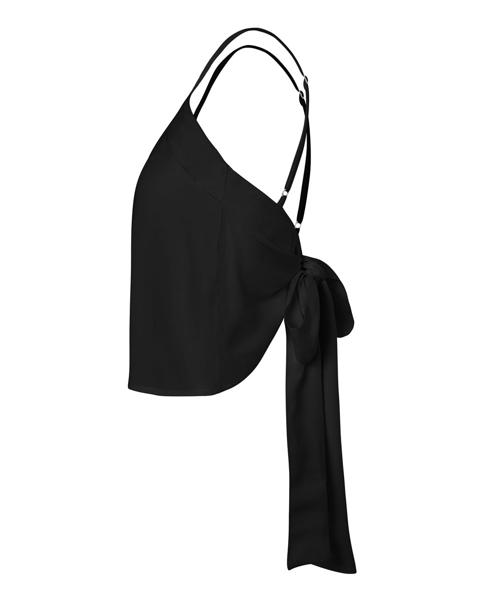 Maia Bamboo Poplin Wrap Camisole Top - Black - AMARIS