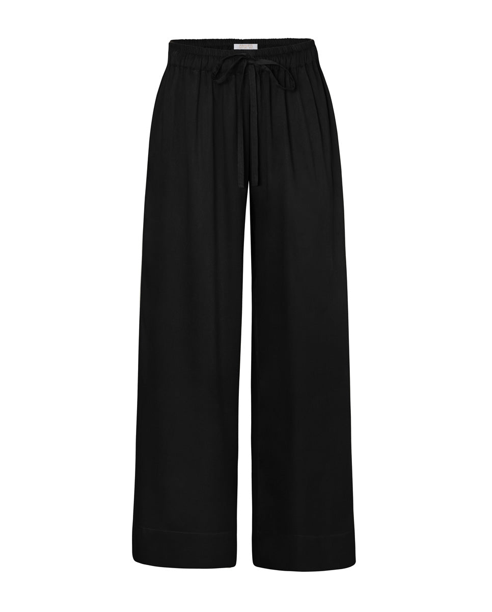 Metis Drawstring Organic Bamboo Satin Pant - Black - AMARIS