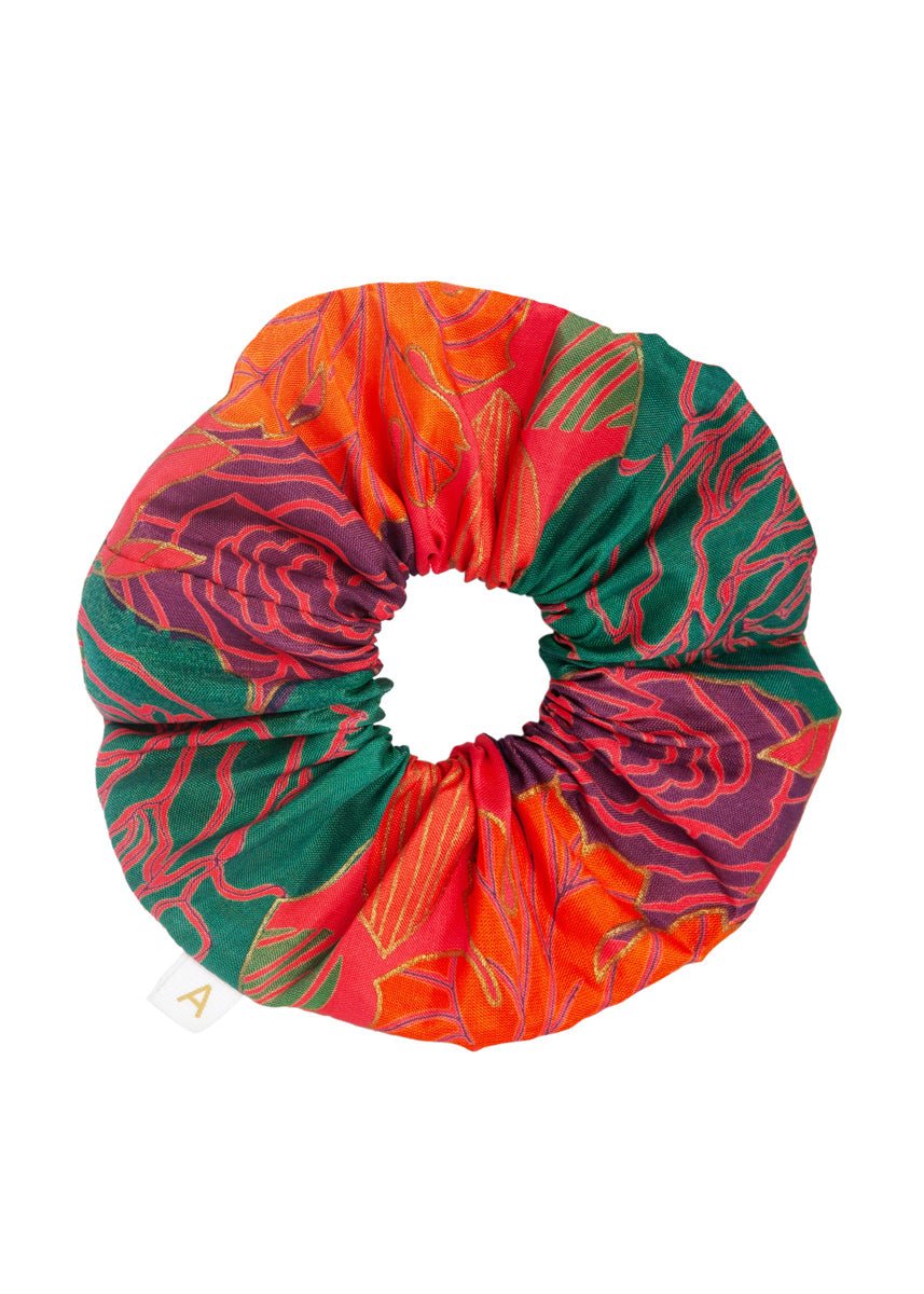 Soleil Floral Print Silk Scrunchie - Caribe Rose - AMARIS