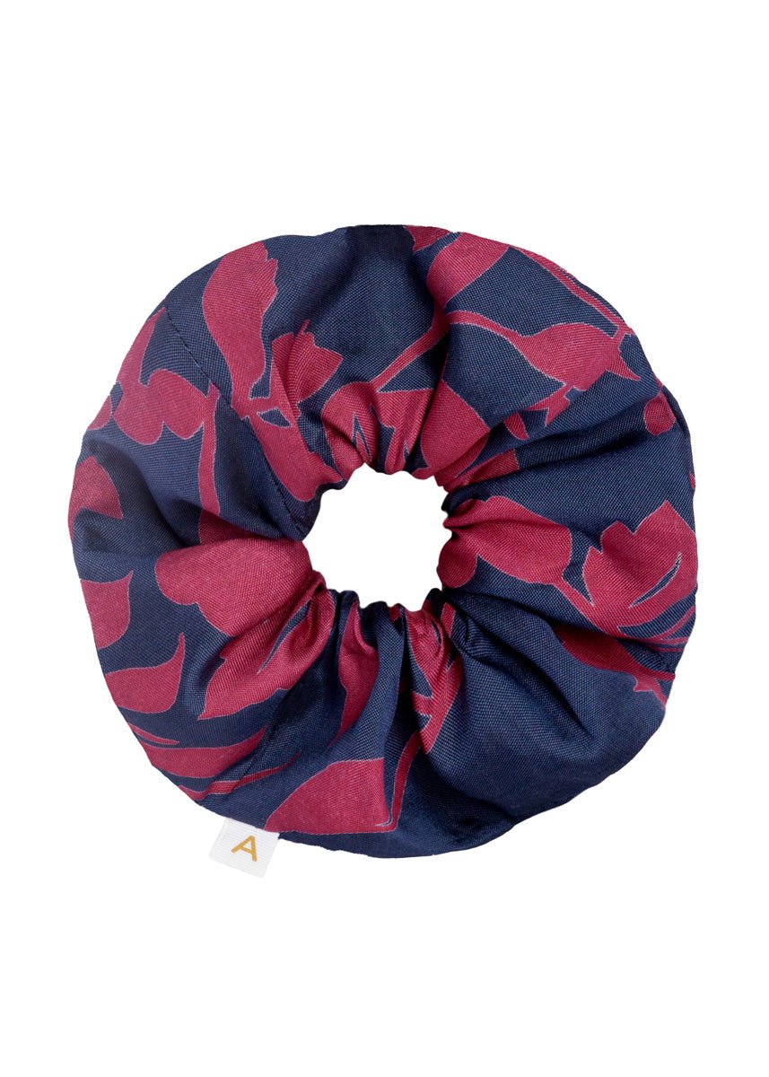 Soleil Floral Print Silk Scrunchie - Navy Floral - AMARIS