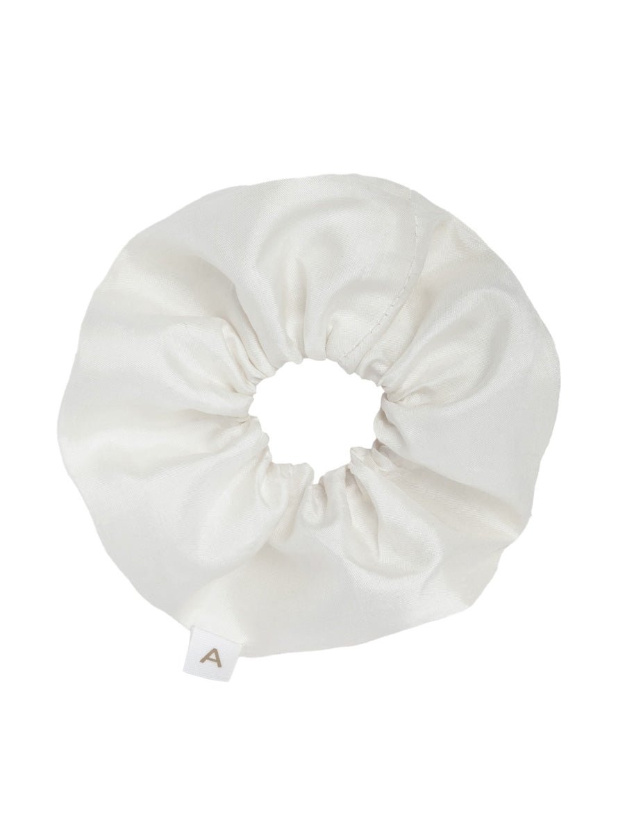 Soleil Solid Silk Scrunchie - White - AMARIS