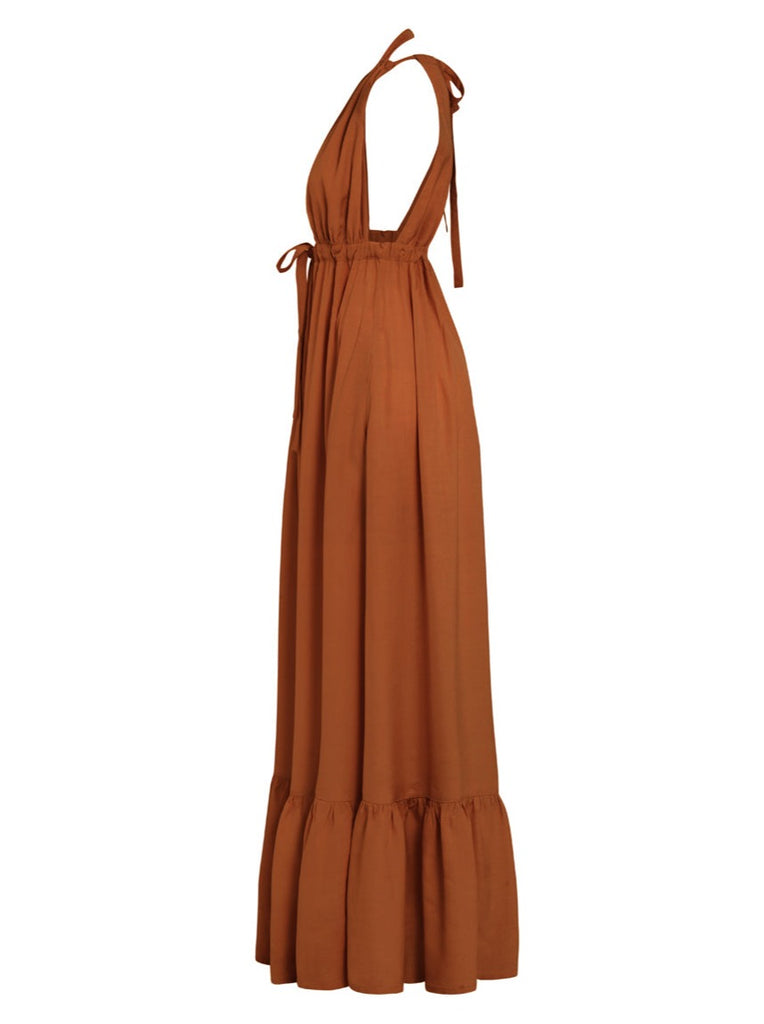 Aurora Poplin Halter Maxi Dress - Terracotta