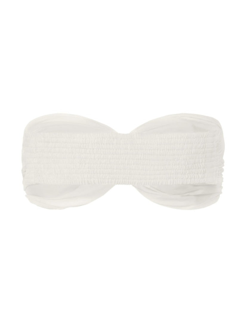 Bia Twist Front Bamboo Poplin Bandeau Top - Natural White