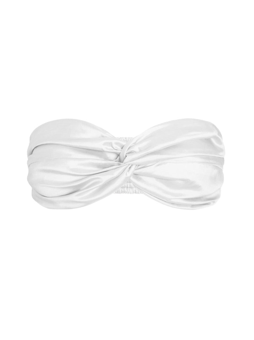 Bia Twist Front Thai Silk Bandeau Top - White Quartz AMARIS