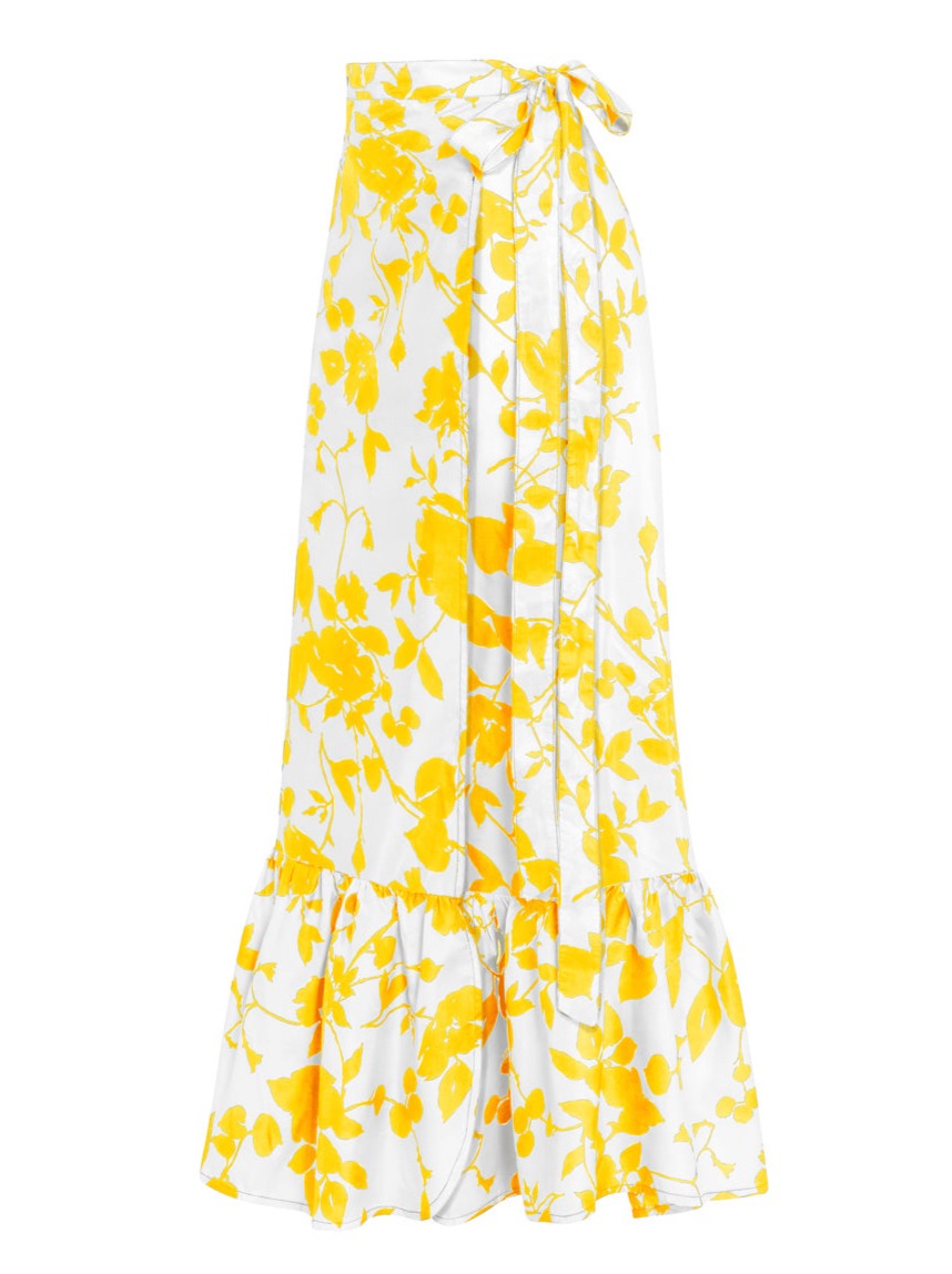 Calypso Silk Taffeta Wrap Maxi Skirt - Sunny Floral