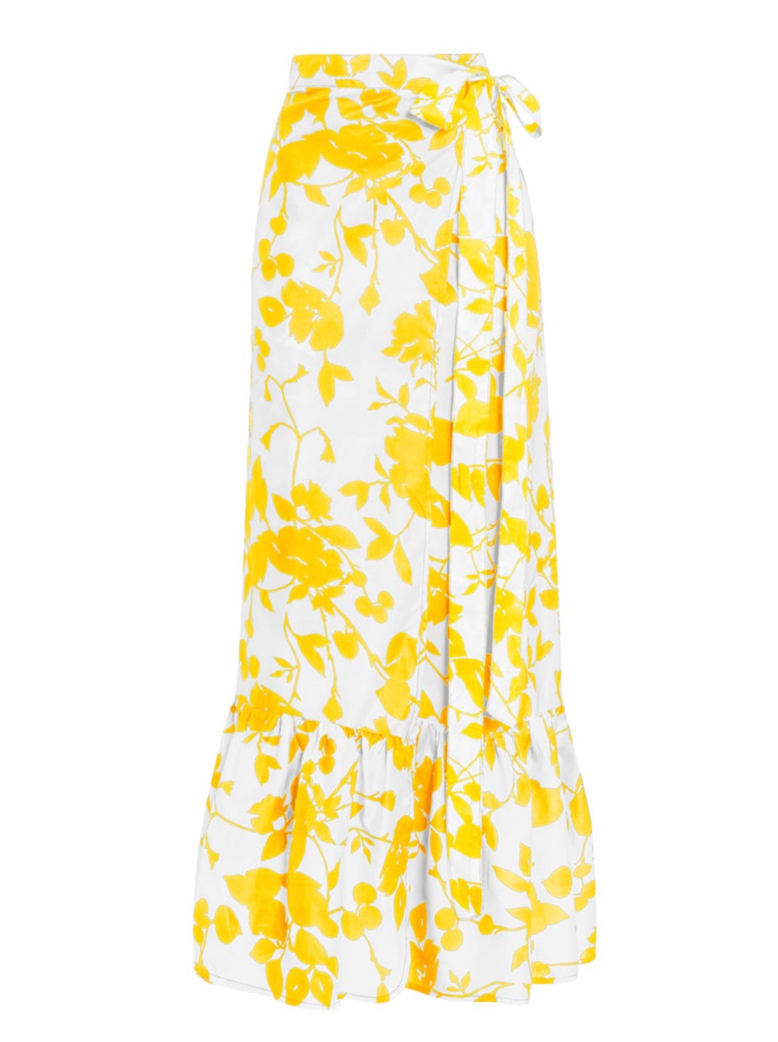 Calypso Silk Taffeta Wrap Maxi Skirt - Sunny Floral
