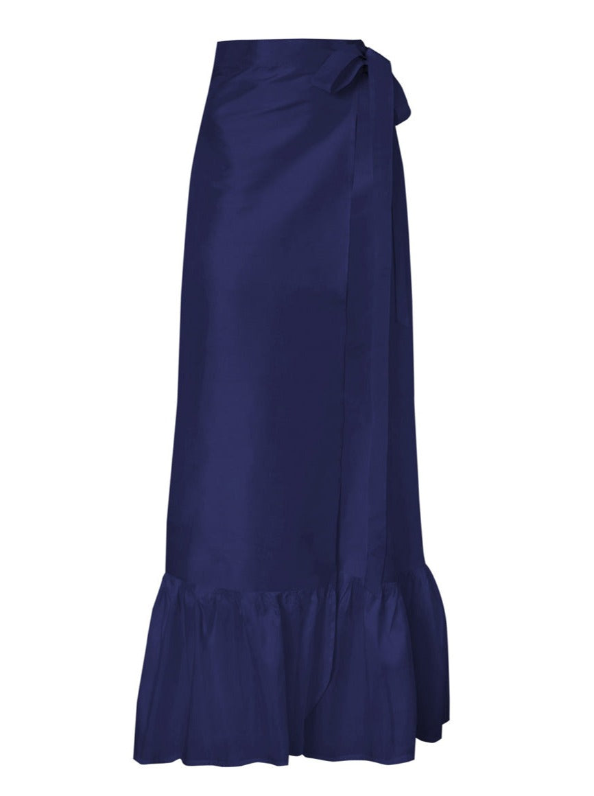 Calypso Silk Taffeta Wrap Skirt - Navy