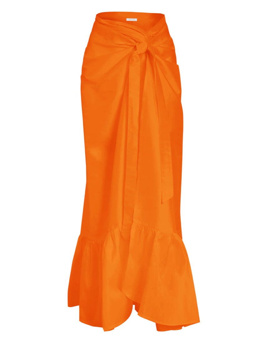 Calypso Silk Taffeta Wrap Maxi Skirt - Tangerine