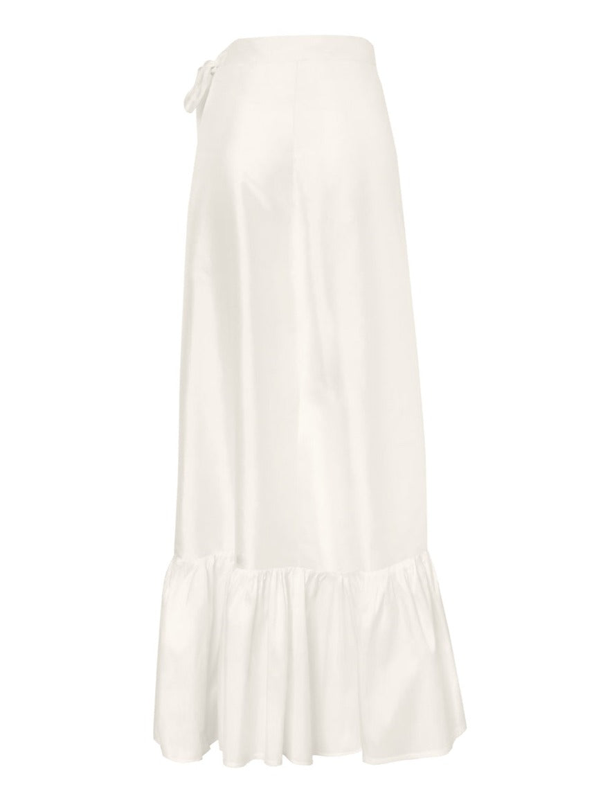Calypso Silk Taffeta Wrap Maxi Skirt - Natural