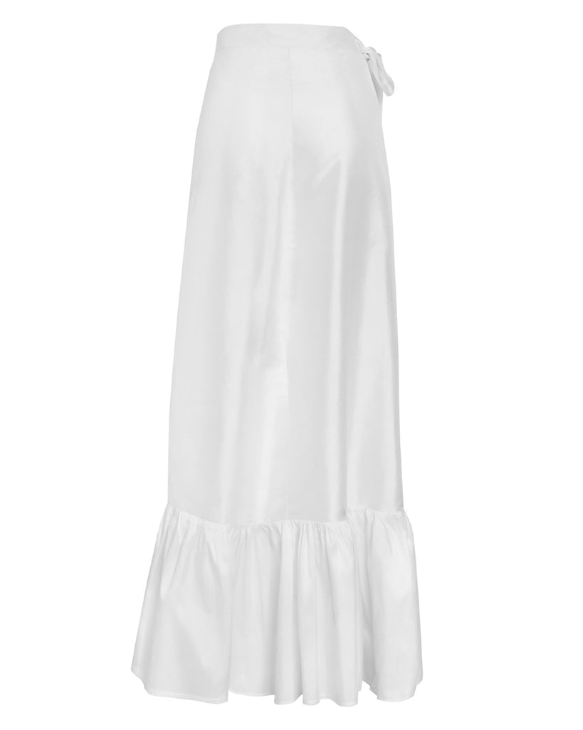 Calypso Silk Taffeta Wrap Skirt - White Quartz