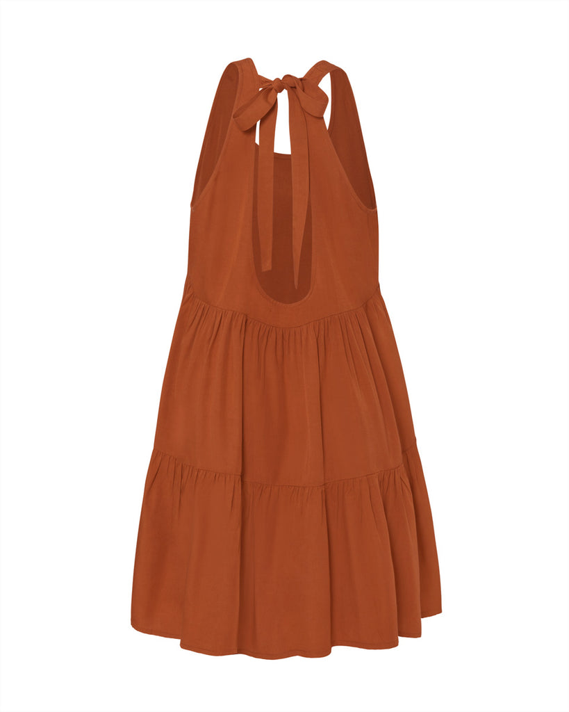 Clio Open Back Poplin Dress - Terracotta