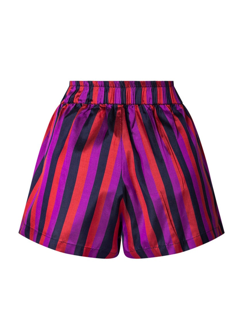 Hannah Stripe Silk PJ Style Shorts - Berry Stripe AMARIS