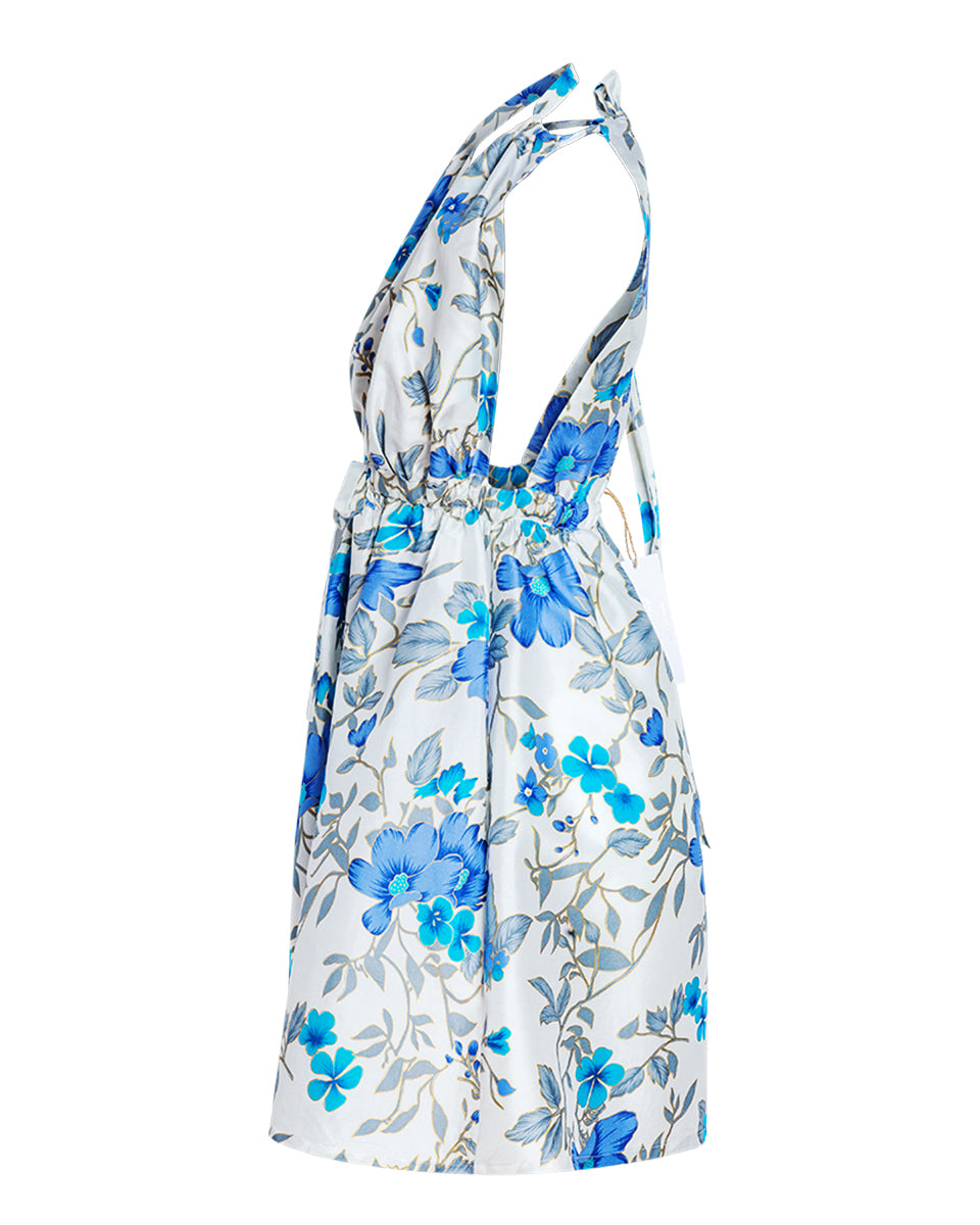 Pheme Printed Halter Silk Mini Dress - Blue Floral - AMARIS