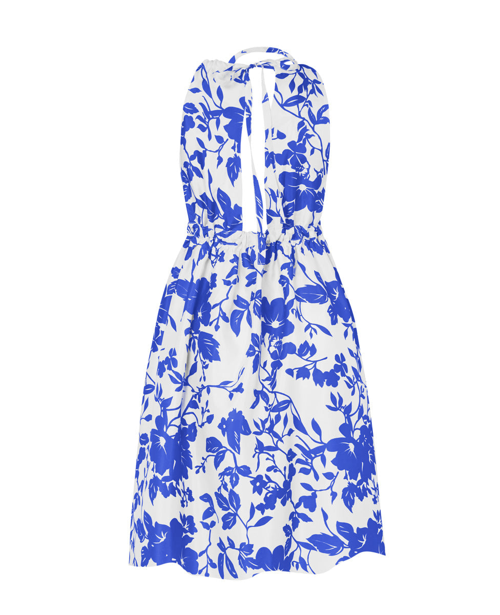 Pheme Printed Thai Silk Taffeta Dress - Cobalt Floral