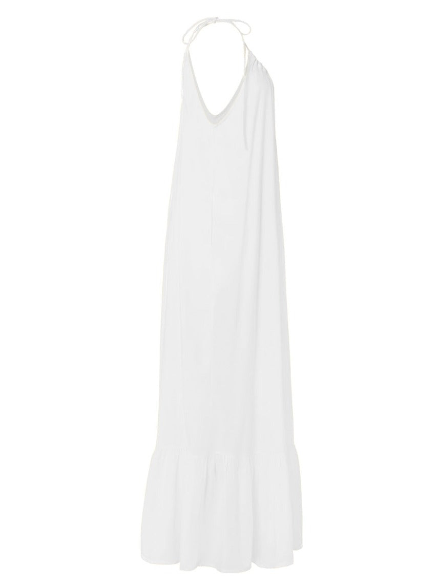 Thalia Bamboo Crepe Ruffle  Maxi Dress - White