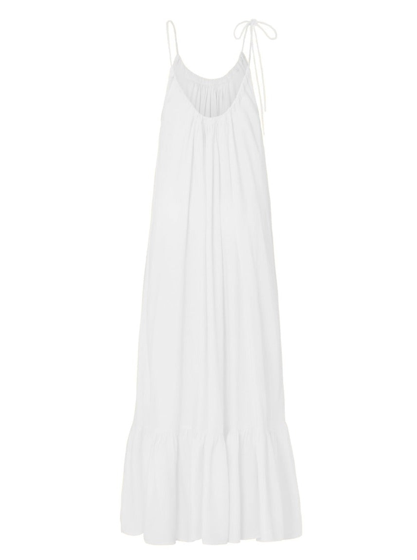 Thalia Bamboo Crepe Ruffle  Maxi Dress - White