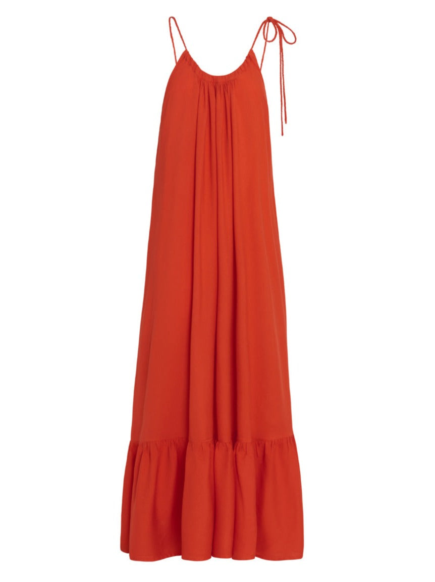 Thalia Bamboo Crepe Ruffle Maxi Dress - Tomato Red