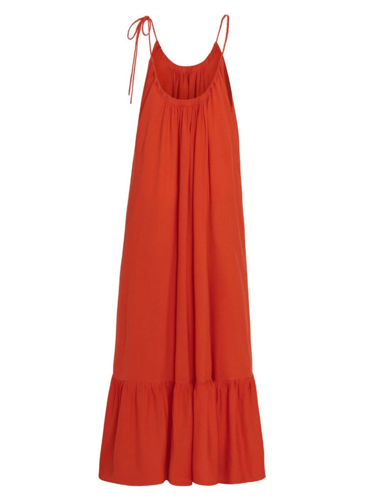 Thalia Bamboo Maxi Ruffle Dress - Tomato Red