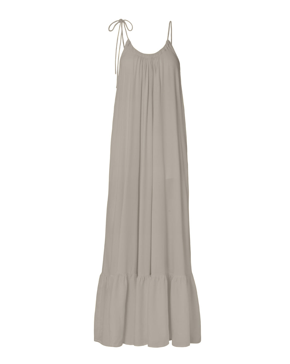 Thalia Bamboo Crepe Ruffle Maxi Dress - Khaki - AMARIS